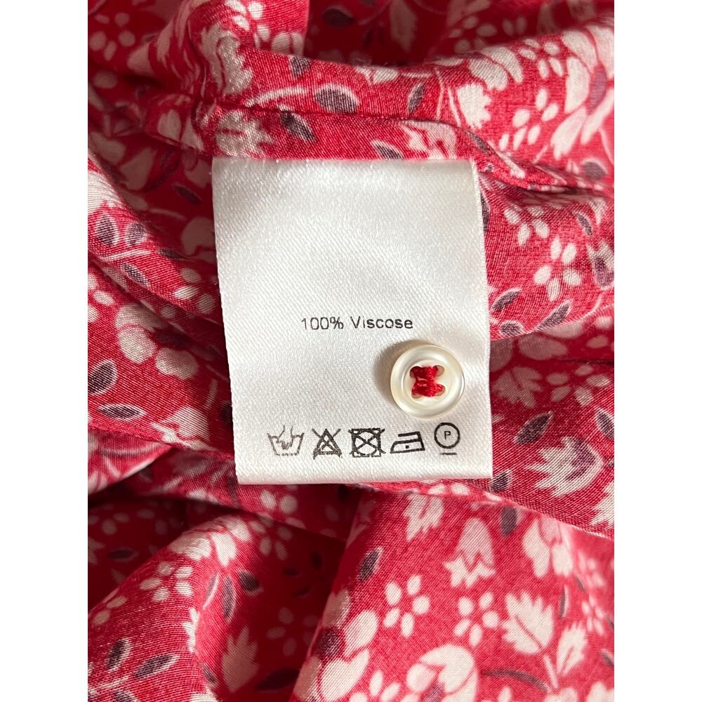 Rouje Laura Midi Dress Red Floral Print Sz 36 Short Sleeves V-Neck 100% Viscose - Picture 15 of 16